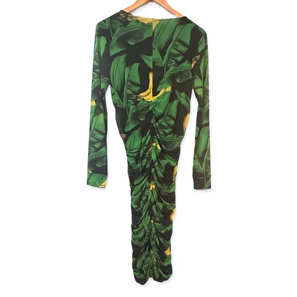 NWT GANNI Ruched Tropical Print Stretch-Mesh Midi Dress Sz. 8 - Picture 5 of 6